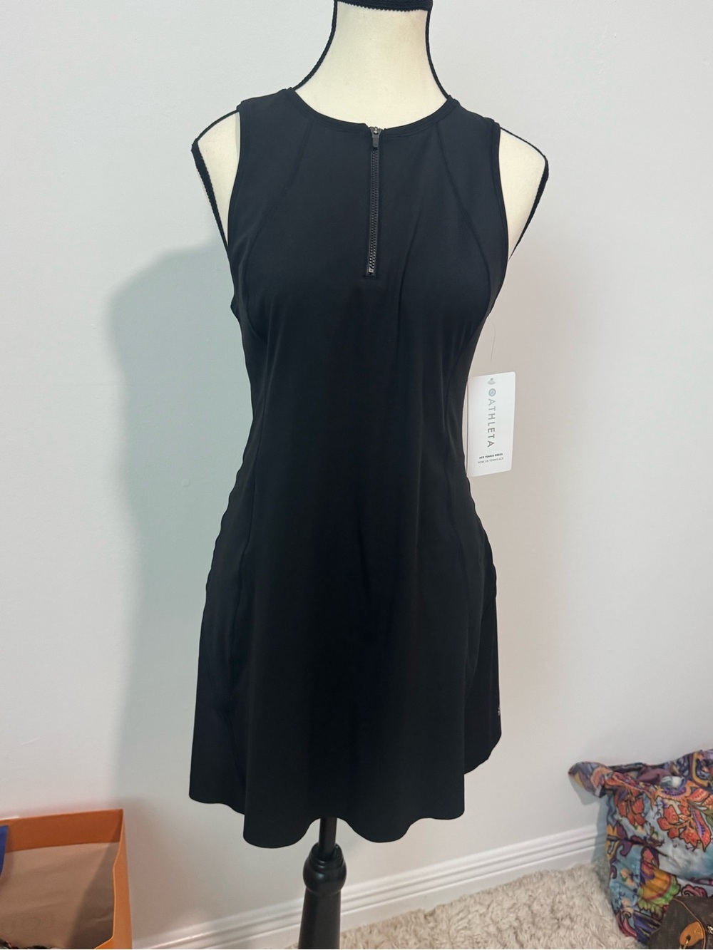Athleta Black Sleeveless Zip-Front Mini Dress